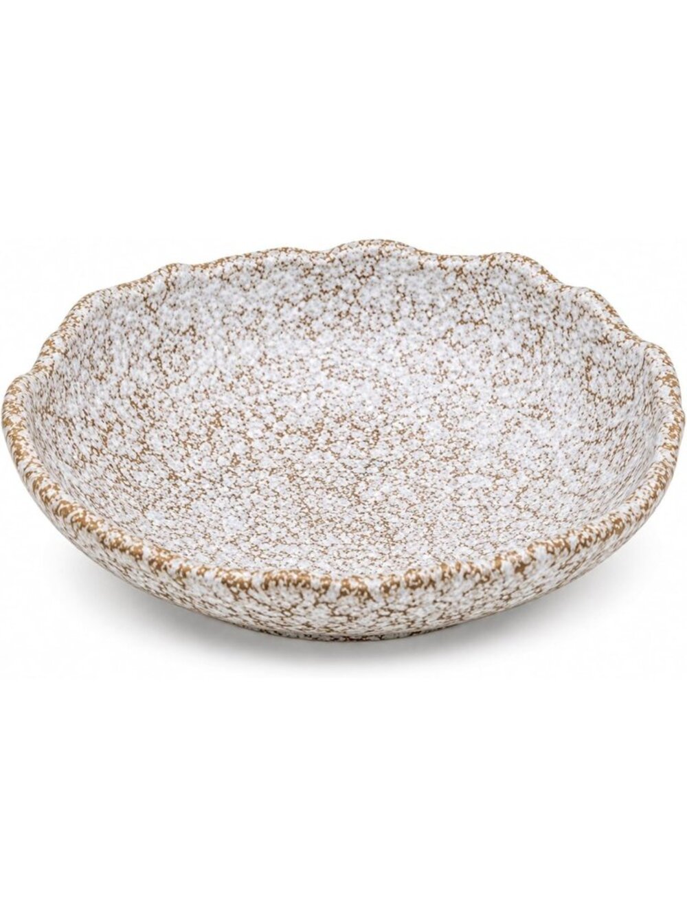 Textured Cream Ceramic Decorative Bowl, Wavy Edge Centerpiece for Coffee Table